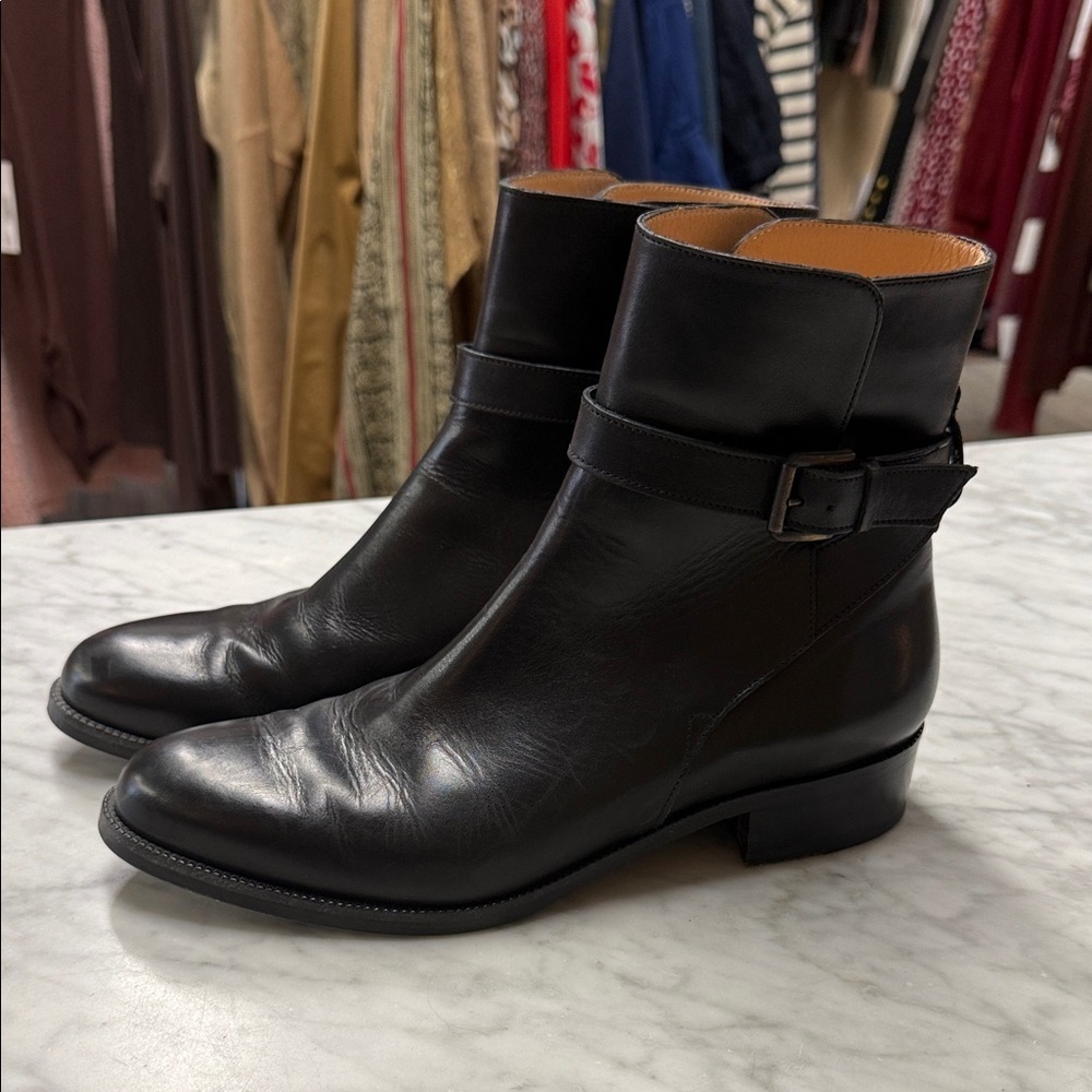 Men's Brooks Brothers Black Ankle Strap Buckle Leather Dress Boot Size 9